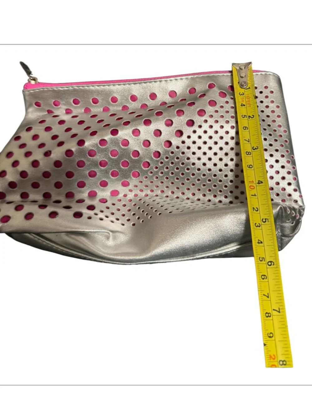 Clinique Silver and Pink Perforated Cosmetic Pouch - Women Bags